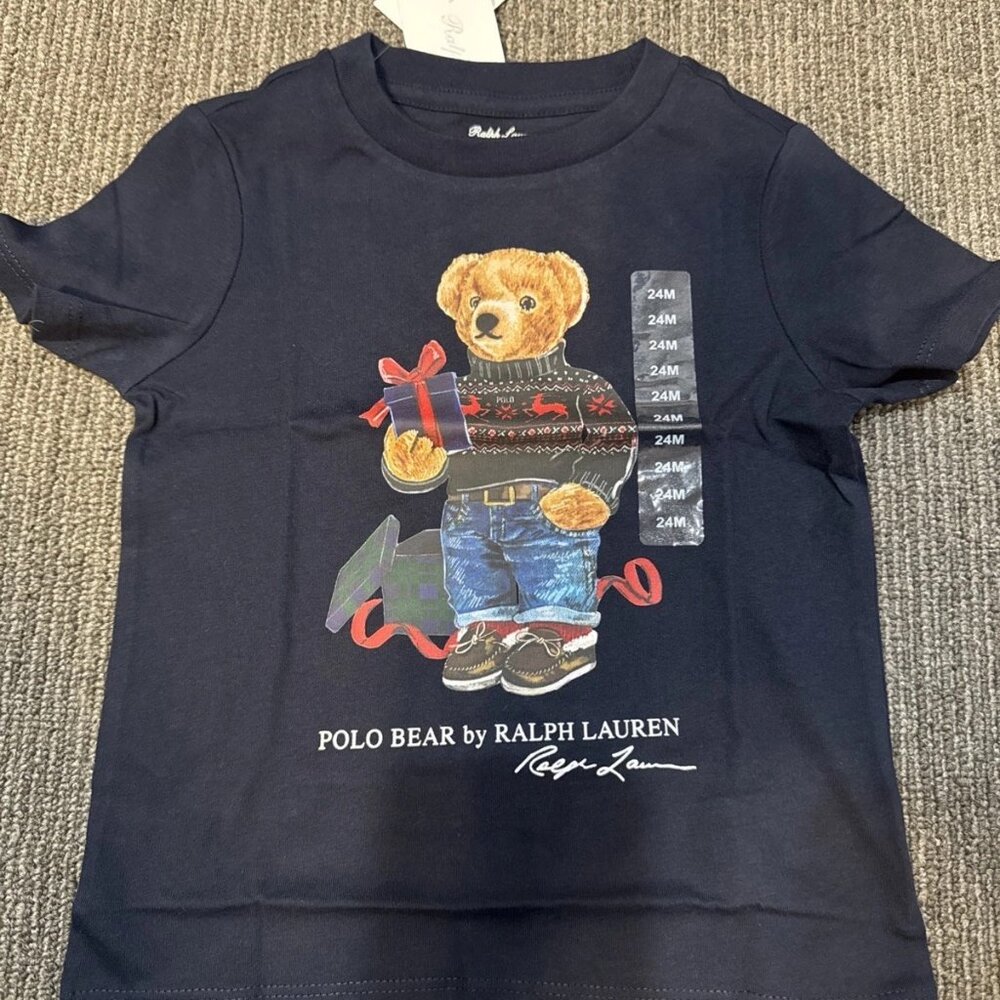 NWT, Boys POLO RALPH LAUREN Navy Short Sleeved Polo Bear T-Shirt. Size 24M